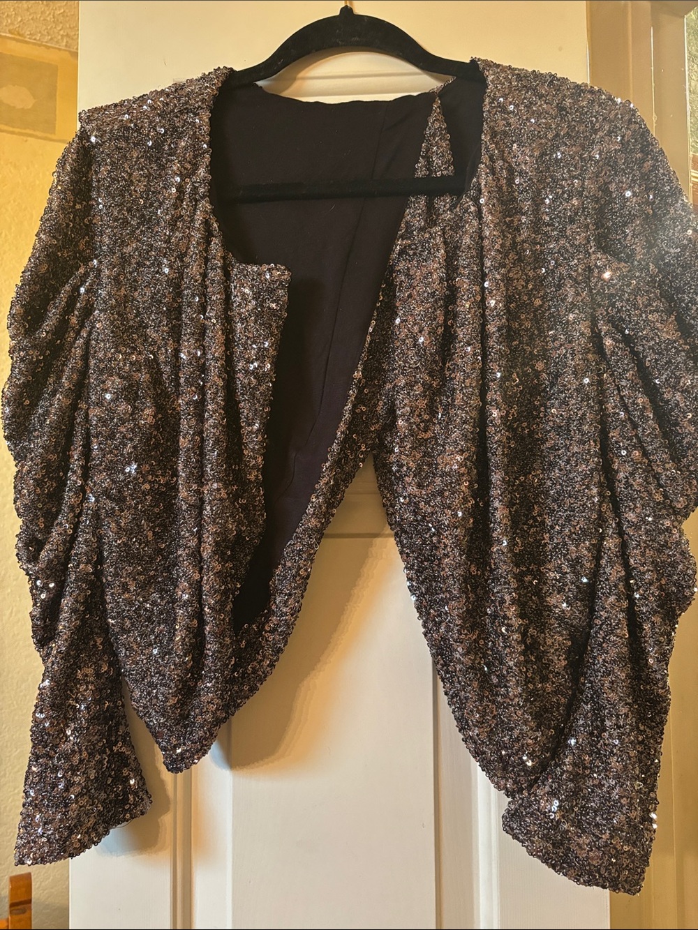 White House Black Market Women's Sequin Draped Open-Front Shrug - Metallic Brown